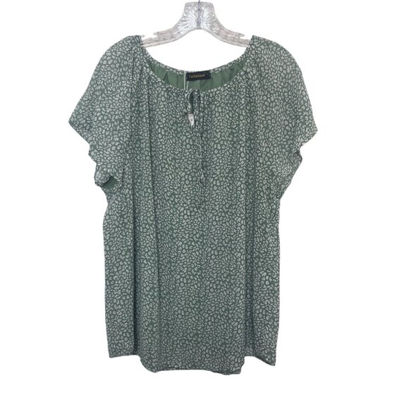 Fantasilook Animal Print Short Sleeve Blouse Womens Large Green New Lightweight - Picture 1 of 11